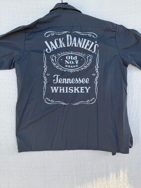 Dickies Jack Daniels Men's Gray Tennessee Whiskey Graphic button up Shirt Sz 2XL